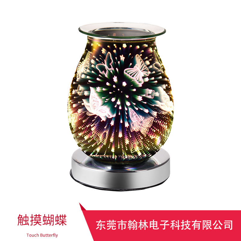 触摸蝴蝶香薰机 融蜡器无烟无火香薰灯 精油熏香灯 3D玻璃材质详情图1
