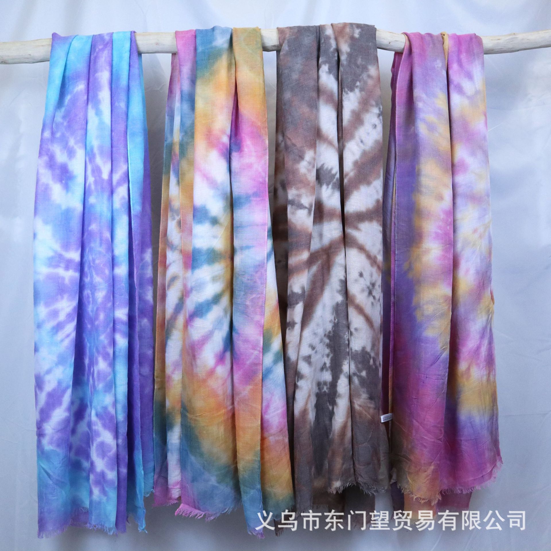 Net Red Explosive New Tie Dye Scarf Zhang Yixing Clothing With Cape Rhyme Color Silk Scarf Manufacturers Direct Sales Long Scarf