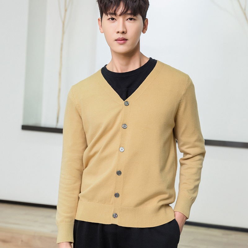 Spring and autumn V-neck cardigans, men's wool sweaters, thin and loose Korean-style cashmere sweaters, knitted sweater coats, trendy young people Application Scenario