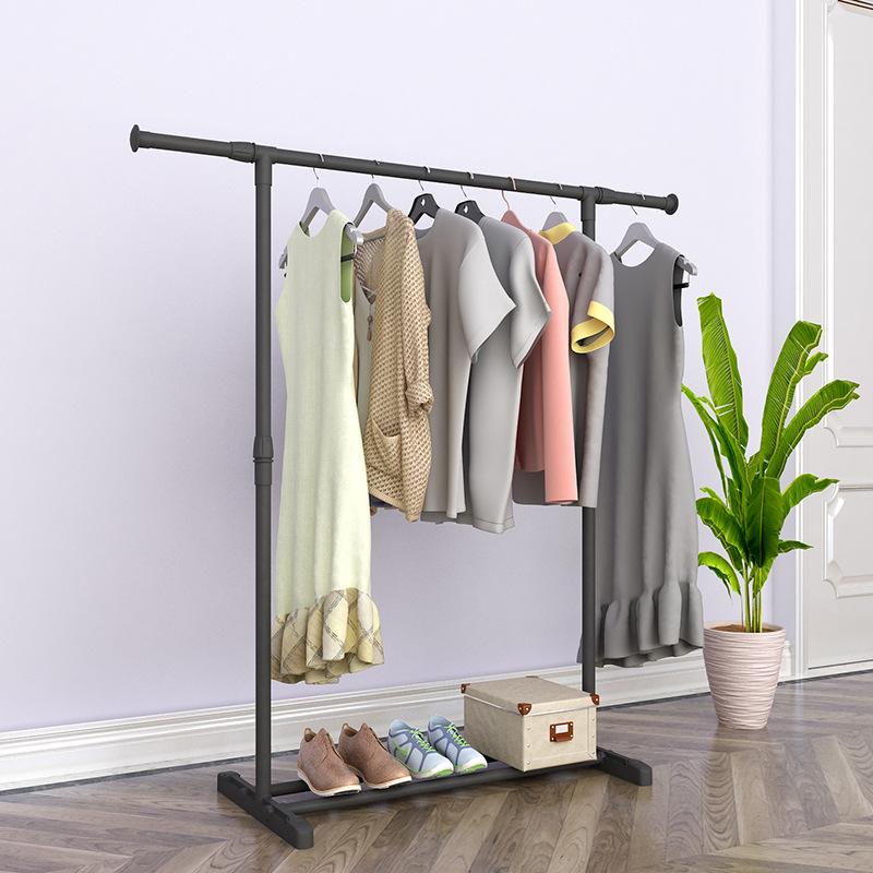 Ya Rui Fan Floor Drying Rack Double Rod Telescopic Lift Moving Drying Rod Clothes Rack Hangers Reinforced Simple Item Picture