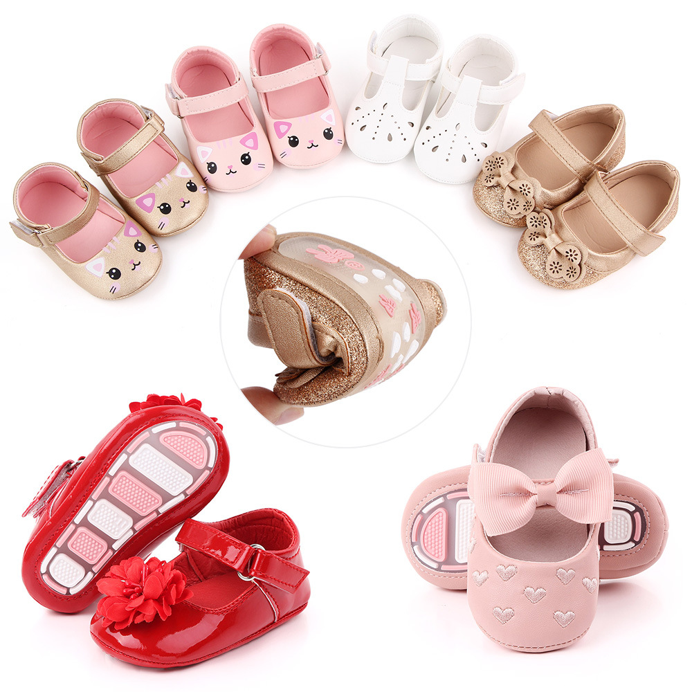Baby girl shoes, bow princess shoes, baby girl shoes, soft-soled shoes that won't fall off, walking shoes, breathable details Picture