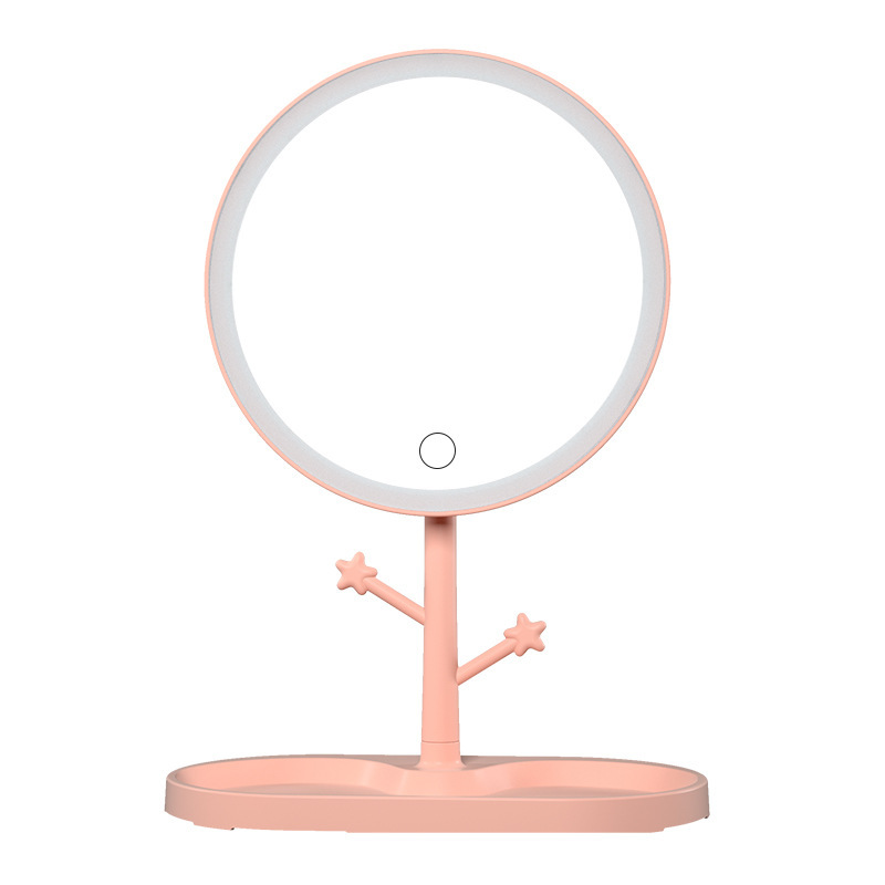 Portable Mirror With Light Netred Mini Led Makeup Mirror Three-Tone Light Usb Charging Female Makeup Mirror Wholesale Item Picture