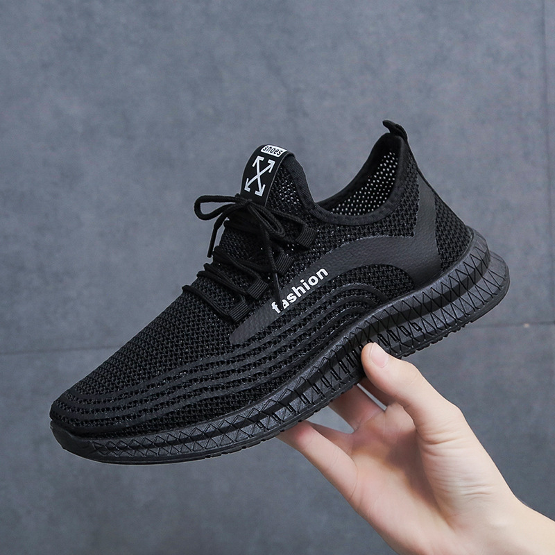 Spring And Summer New Cotton Shoes Leisure Trend All Match Flying Weaving Sports Men's Shoes Mesh Running Walking Shoes Soft Sole Non-Slip
