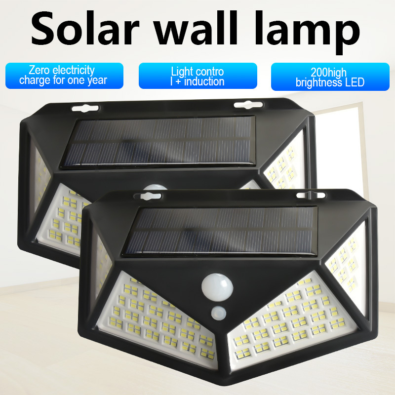 Four-sided 100LED solar lamps, human body sensor lamps, landscape courtyard wall lamps, outdoor lighting fixtures, fence lighting, street lamps Application Scenario