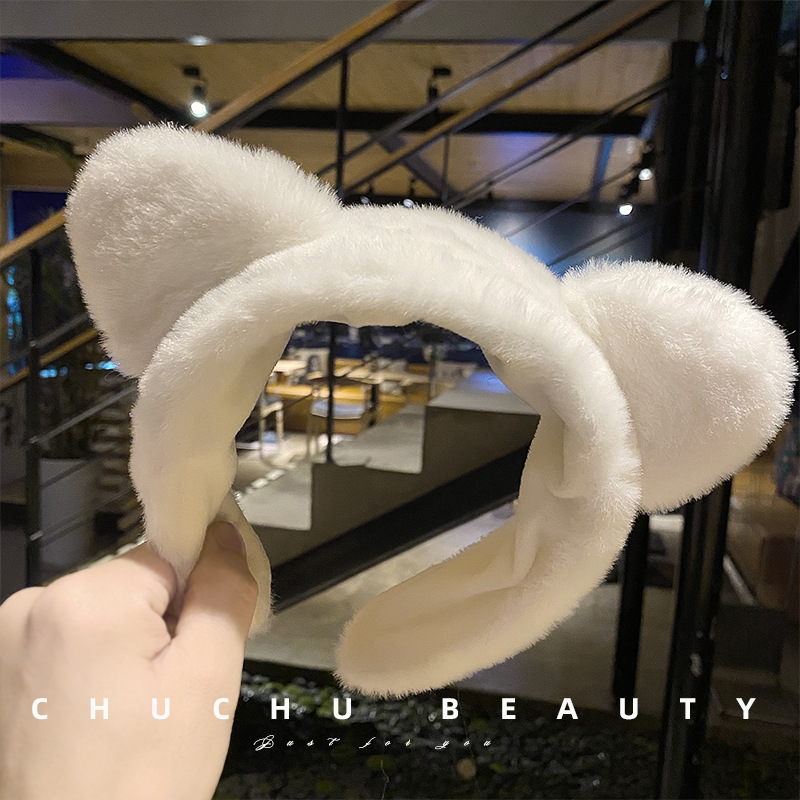 Korean Plush Cat Ears Funny Face Wash Hair Band Cute Head Set Wide Edge Makeup Pack Mask Hair Clip Hair Headband Specification drawing