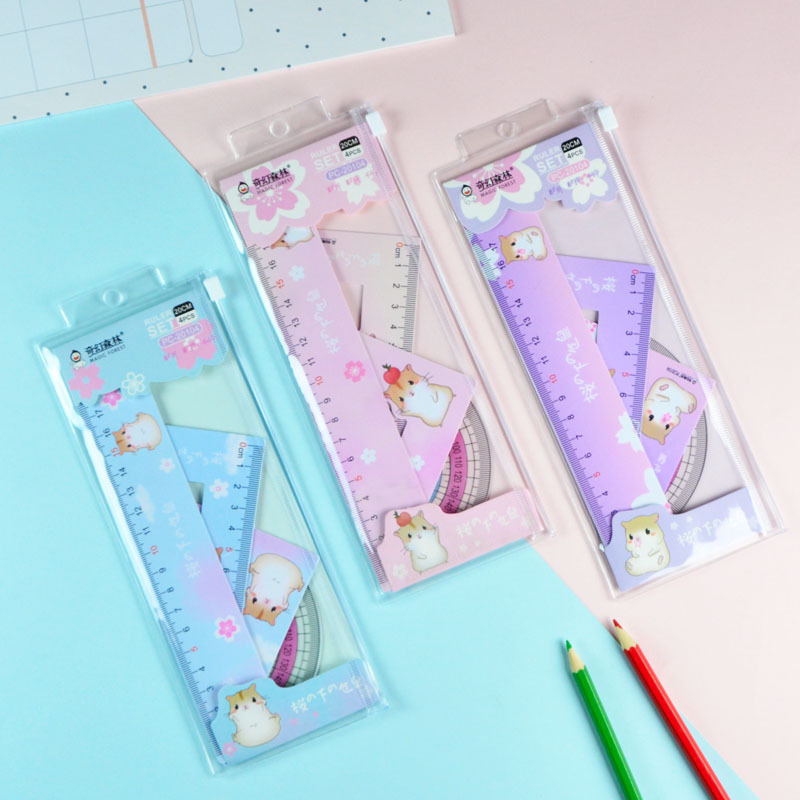Strength manufacturers wholesale new 20CM student plastic PVC set ruler color ruler set of four pieces details Picture
