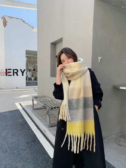 New Rainbow Plaid Scarf For Women Winter Klein Blue Thick Braid Color Plaid Warm And Thick Instagram Tide Cute