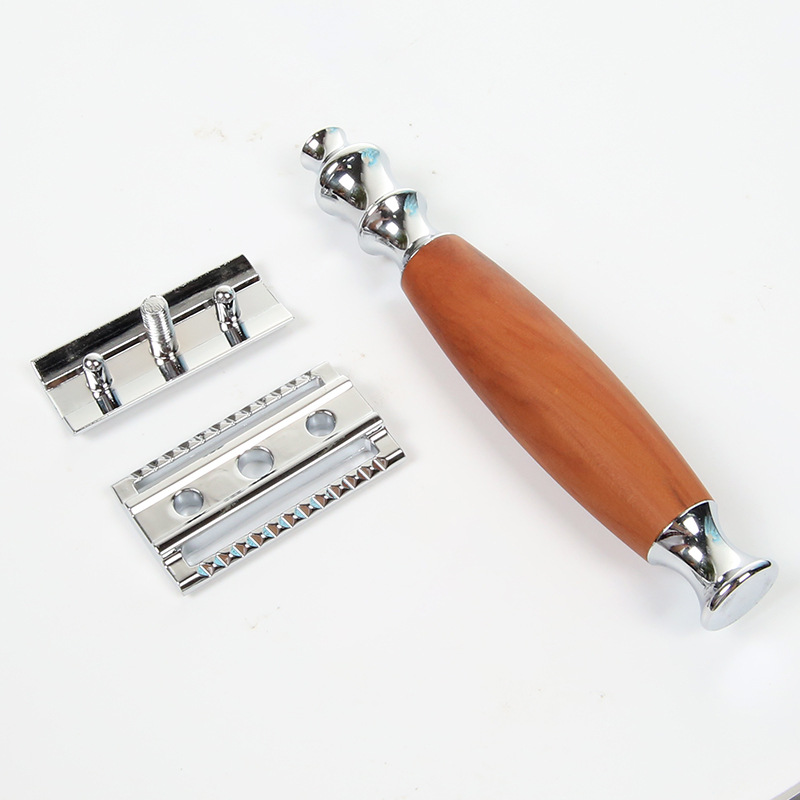 shanilak factory directly supplies old-fashioned wood-grain handle razors, old-fashioned shavers, men's razors, and old-fashioned men's beards for export Specification image