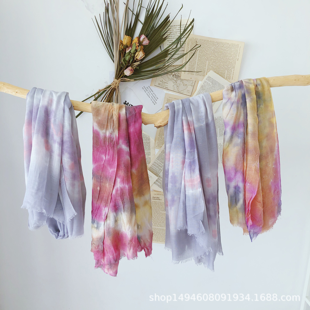 G-Dragon With Tie Dye Scarf Gradient Scarf National Wind Cape Long Colorful Scarf Source Factory Direct Sales Specification drawing