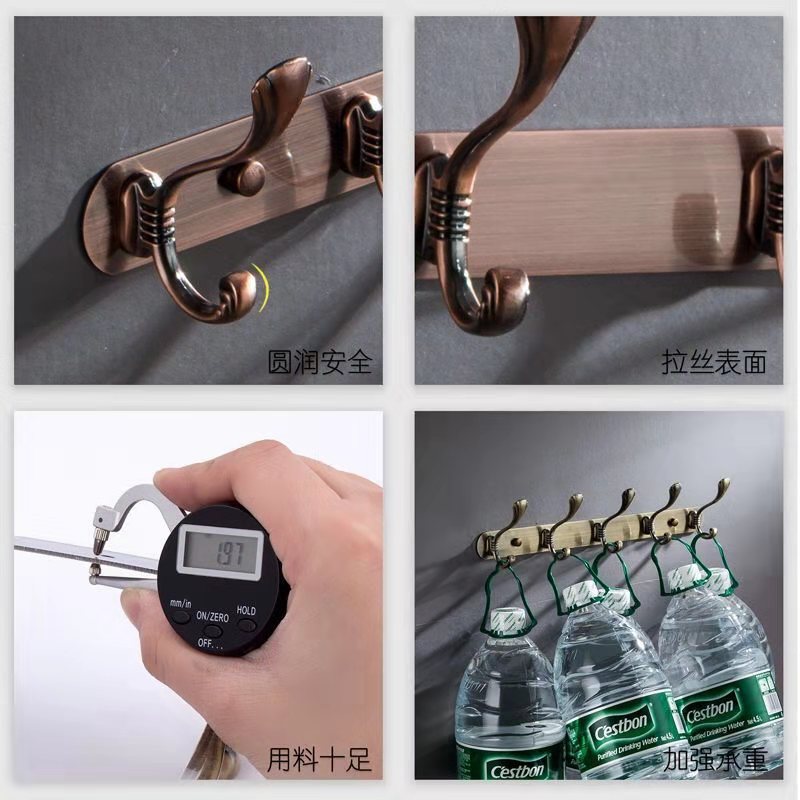 A row of European-style stainless steel hooks. Metal hooks on the wall behind the entrance of the fitting room door in hotels and guesthouses do not require drilling Application Scenario