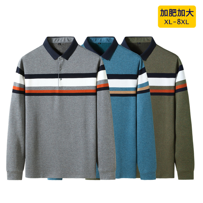 La primavera del hombre vuelto camisetas a rayas de manga larga de las camisas de moda informal 桖 del gordo, gordo casaca