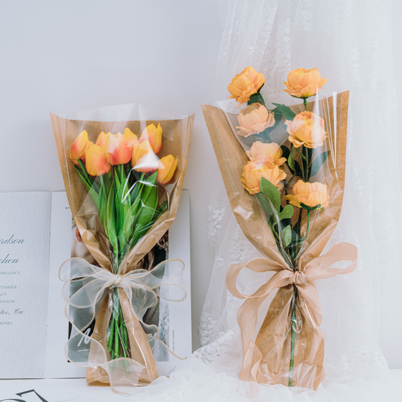 Flower bag thickened waterproof kraft paper Goddess Festival flower shop floral arrangement packaging opp transparent single branch bag details Picture