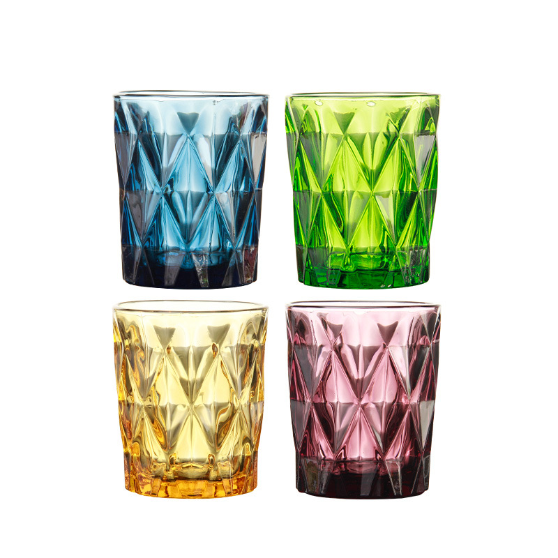 彩色菱形玻璃杯 家用果汁牛奶口杯创意加厚杯子4只彩盒套装详情图5