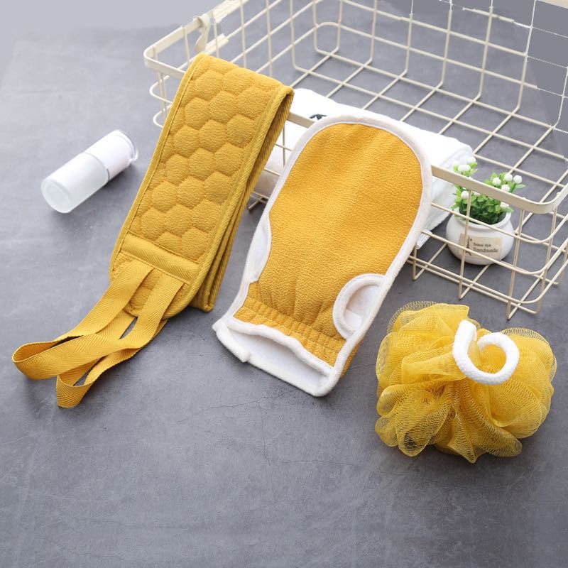 Bath Flower Pull Back Strip Scrub Towel Set Strong Rubbing Mud Gloves Bath Two Sides Rub Back Three Sets Wholesale Bath Towel Application Scenario