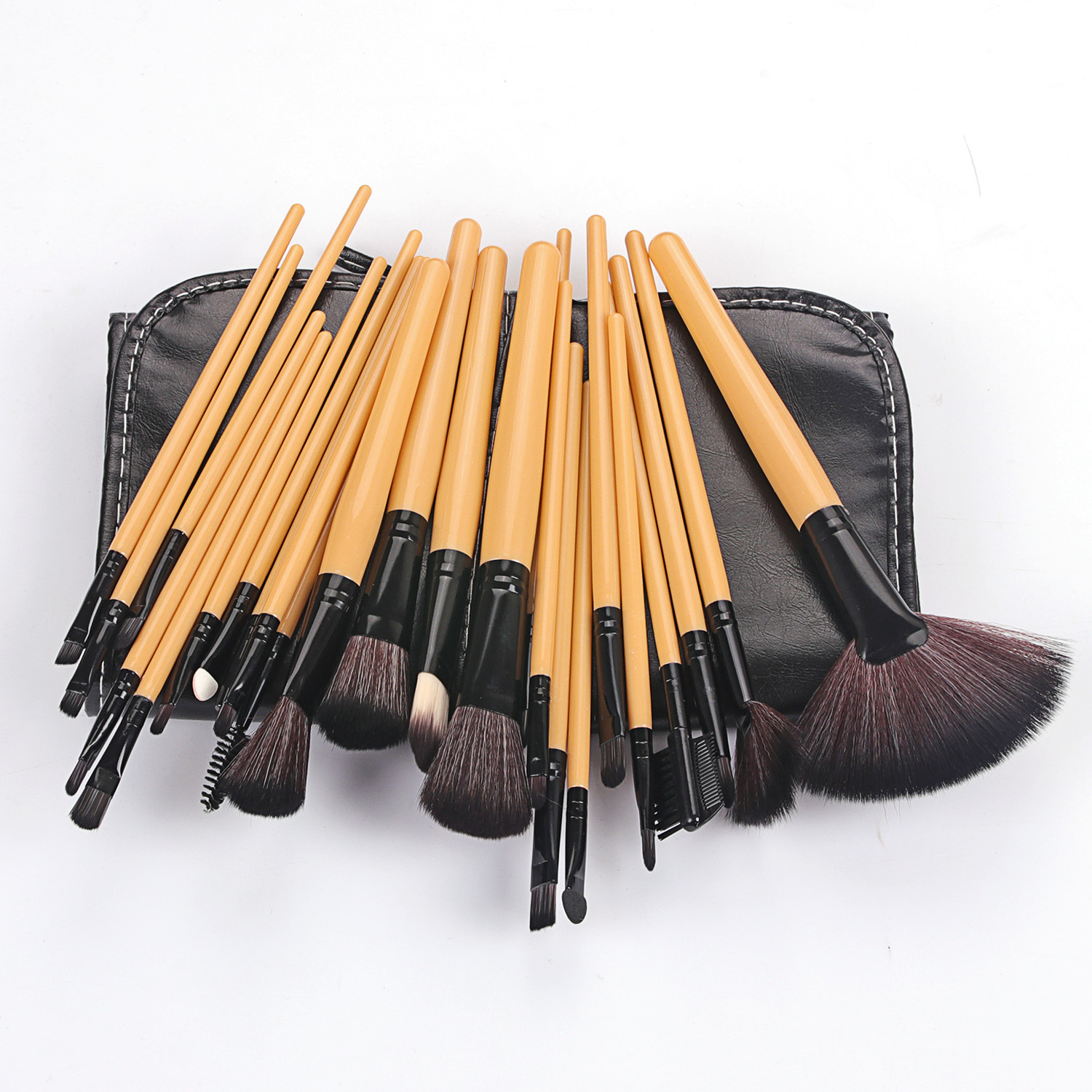 Shenglian Ball 24-piece makeup brush set, brown/natural wood color/pink PU bag, loose powder brush, eyeshadow brush set, makeup tools, makeup brushes Specification image