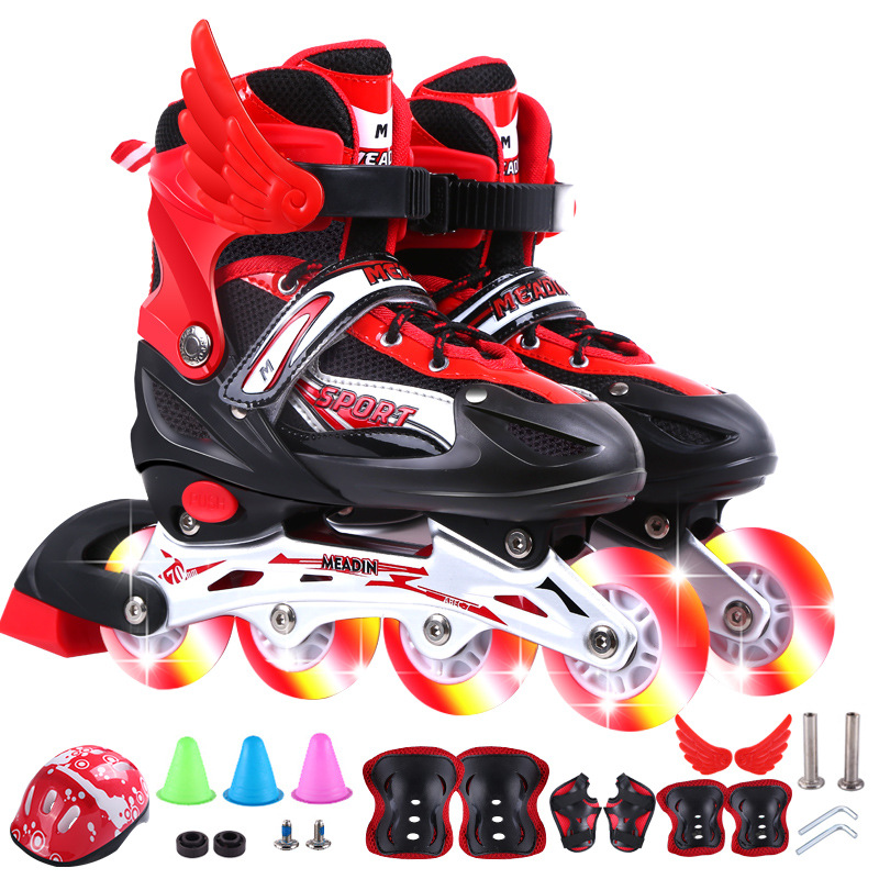 Kids Boys Glitter Wheel Equipped With Skates. 6-16 Yrs Fancy Boys Set Single Row Girls Size Kids Item Picture