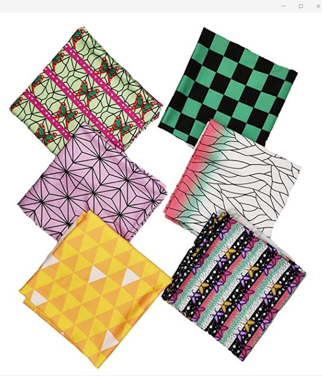 纯棉跨境货源鬼灭之刃印花布料格纹布DIY面料发圈口罩用厂家现货