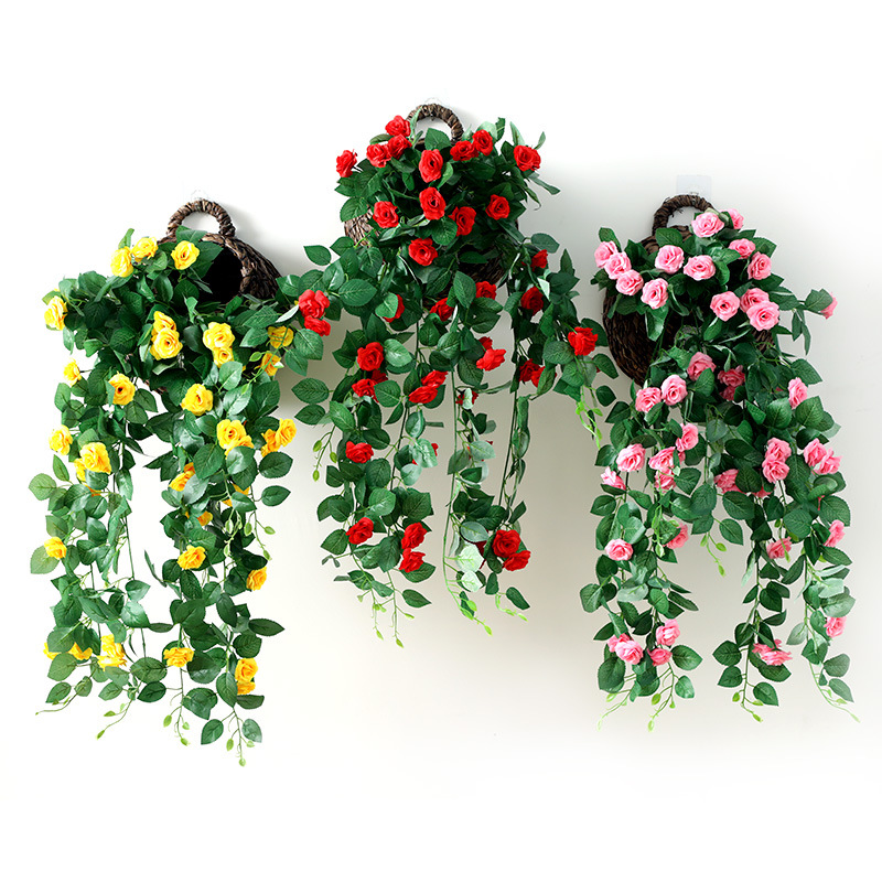 Artificial Rose Wall Hanging Flower Vine Home Decoration Decoration False Flower Hanging Flower Living Room Wall Silk Cloth Simulation Flower Basket Item Picture