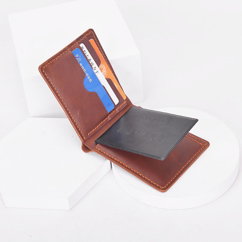 Diy Hand-Sewn Material Bag Driver's License Bag Holster Vintage Crazy Horse Leather Top Layer Cowhide Short Purse Application Scenario