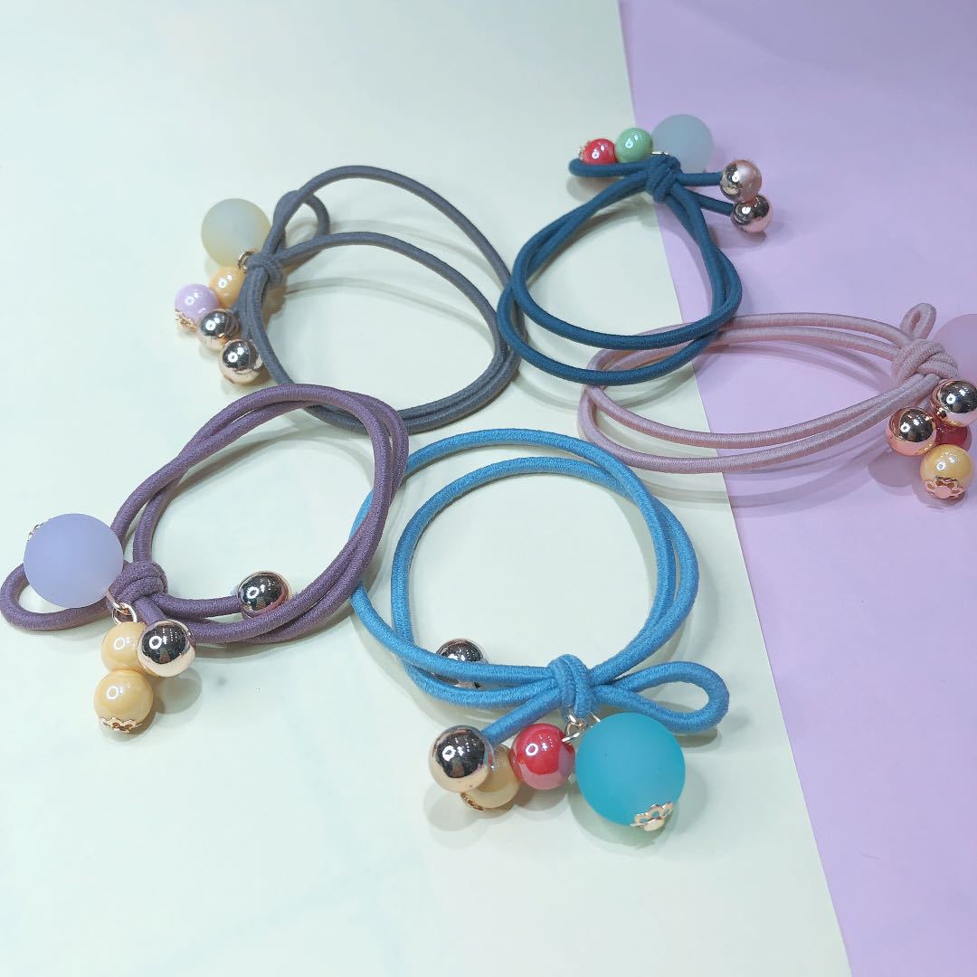 One yuan frosted double beaded head rope hair holster adult children rubber band simple hair accessories wholesale