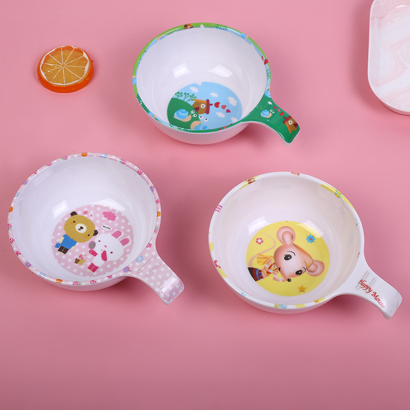 Manufacturers Directly Supply Melamine Tableware With Grip Round Bowl Japanese-Style Bowl Kindergarten Children's Bowl Chopsticks Custom Logo