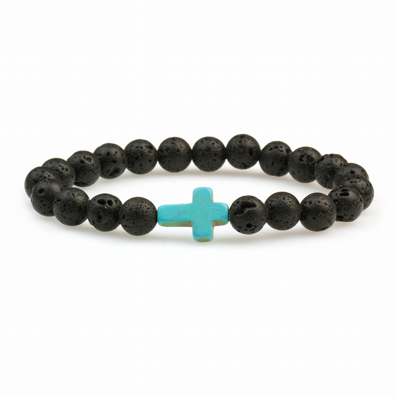 Europe And The United States Cross-Border Foreign Trade Amazon Hot Selling Cross Turquoin Bracelet Jewelry Lava Lava Stone Bracelet For Men And Women Couples Gift Manufacturers Wholesale details Picture