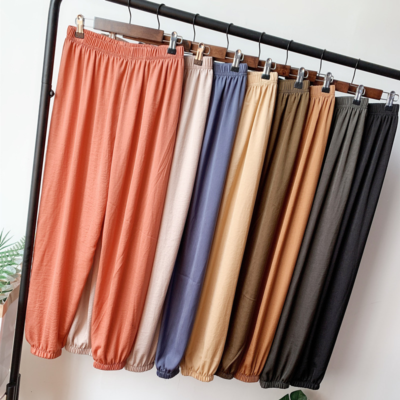Women's Spring 2020 ice Silk thin knitted casual pants, fairy cool pants, high-waisted large size wide-leg pants, thin
