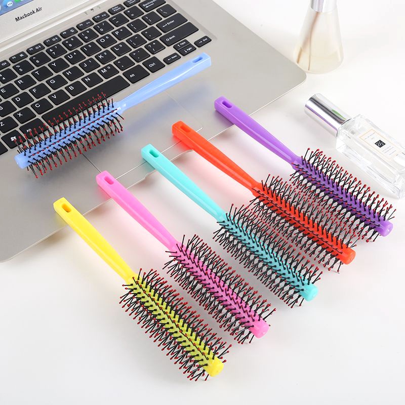 彩色梳子卷发梳家用圆筒滚梳头内扣刘海直发美发廊头梳造型