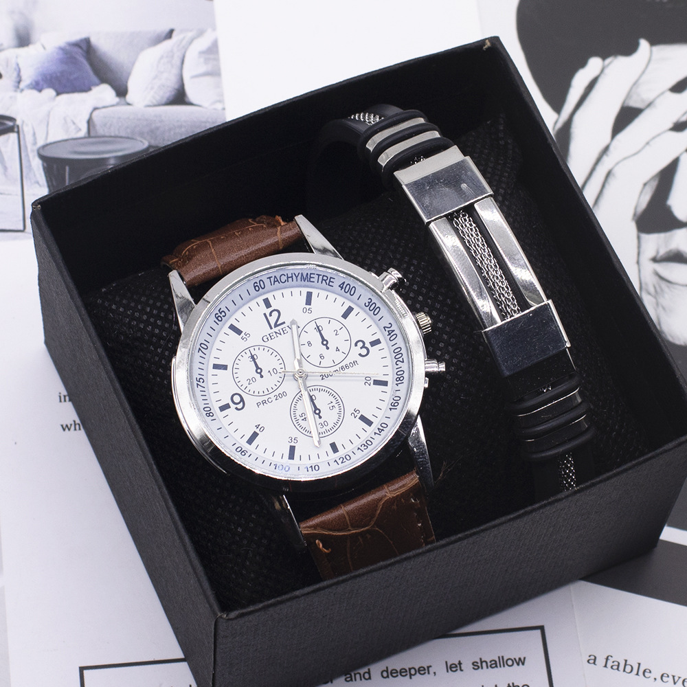 Men's Watch Two-Piece Bracelet Set New Business Fashion Belt Quartz Watch Wristwatches Men Specification drawing