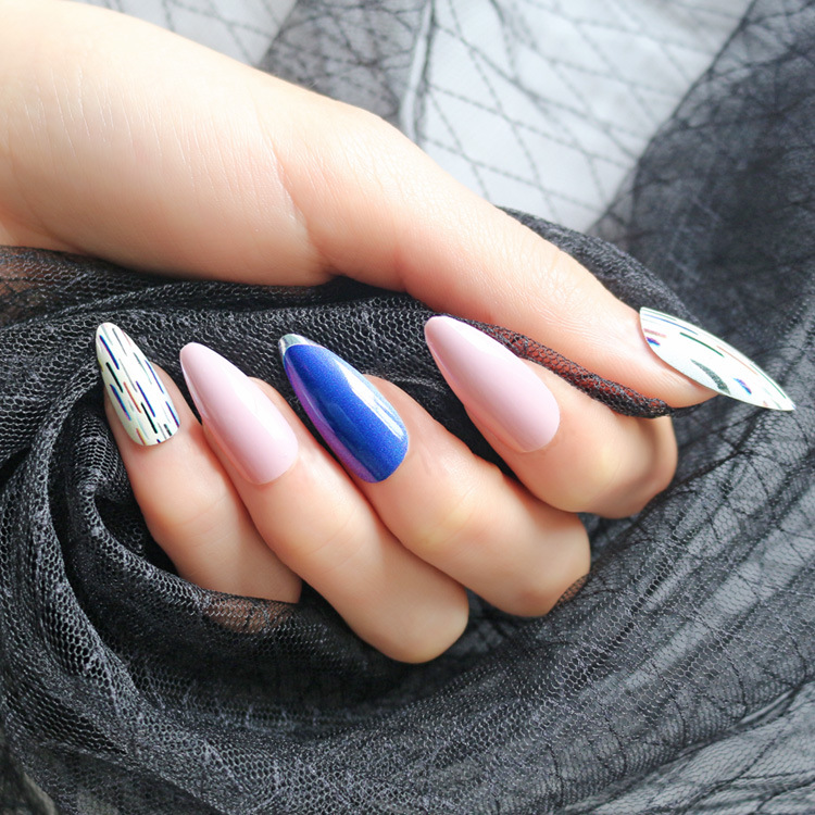 Long pointed false nails, wearable nail pads, finished nail pads, teardrop almond nail pads, nail patches, cross-border from Europe and America, 24 pieces Specification image