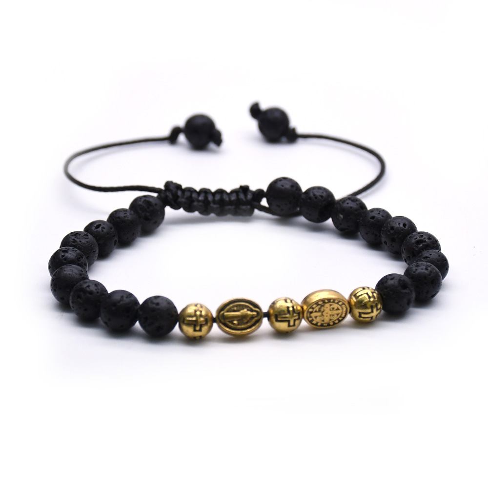 Hot-selling metal black bead bracelet jewelry on AliExpress Amazon, volcanic stone black matte stone bead bracelet