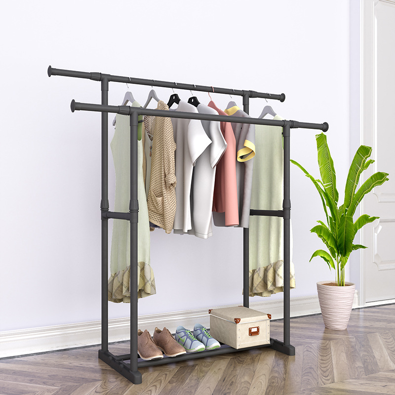 Ya Rui Fan Floor Drying Rack Double Rod Telescopic Lift Moving Drying Rod Clothes Rack Hangers Reinforced Simple details Picture