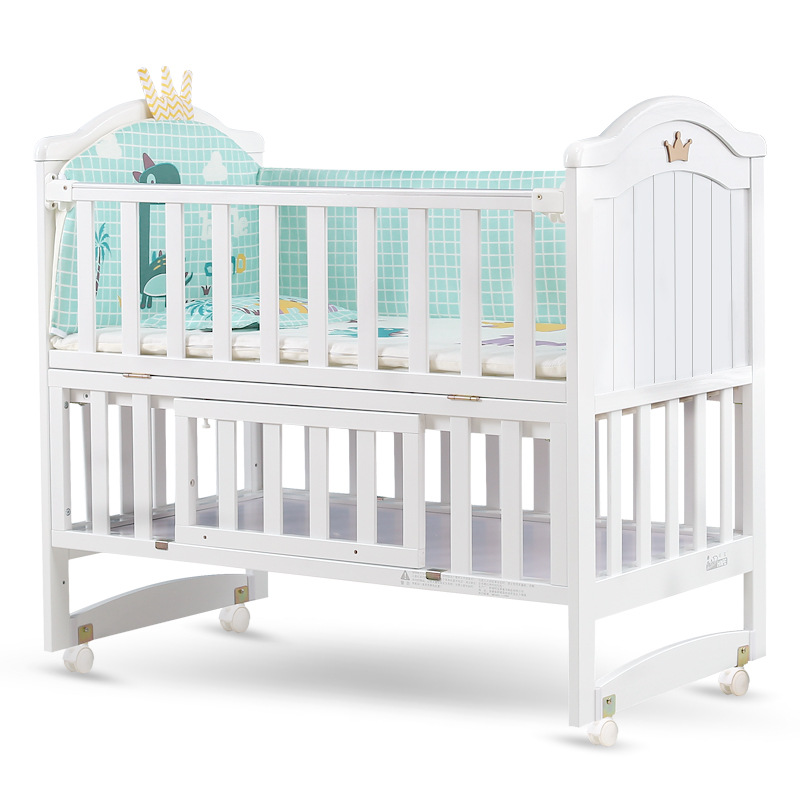 呵宝婴儿床多功能实木油漆白床新生儿摇篮床0-3岁宝宝童床带滚轮详情图5