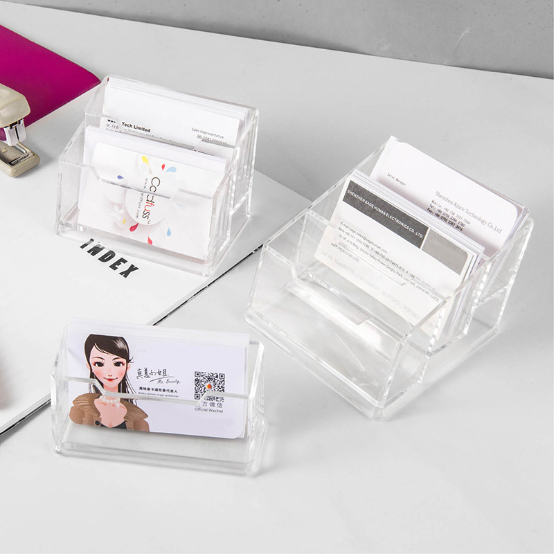 Transparent single-layer plastic business card holder, exhibition business desktop business card box, simple double-layer and triple-layer business card stand Application Scenario