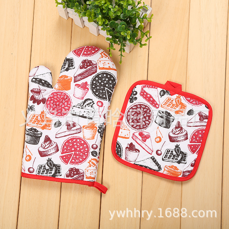 【LOVELY HOME】【 Hold Jia 】 cutlery printing microwave oven gloves Heat insulation mat two-piece set of heat proof high temperature oven heat insulation baking Specification drawing