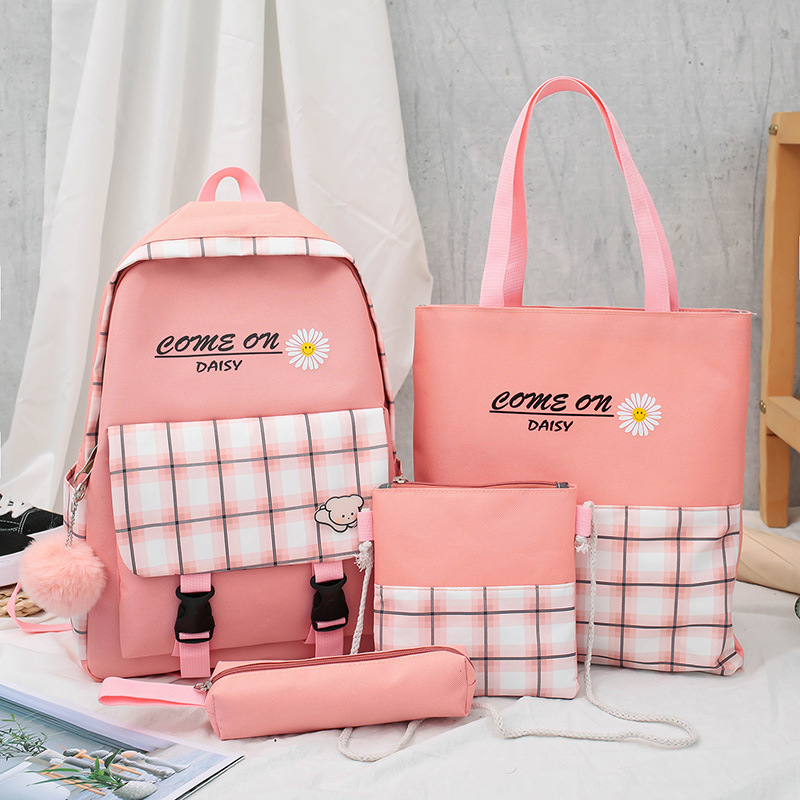 Mochila escolar multipieza versión coreana escuela secundaria escuela secundaria campus simple bolsa de estudiante mochila para estudiantes universitarios linda mochila a cuadros Specification image