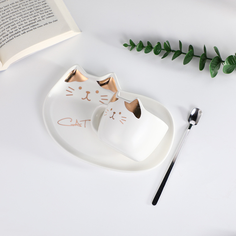 韩版卡通猫咪杯碟套装创意学生礼品送女生闺蜜礼物马克杯水杯批发细节图