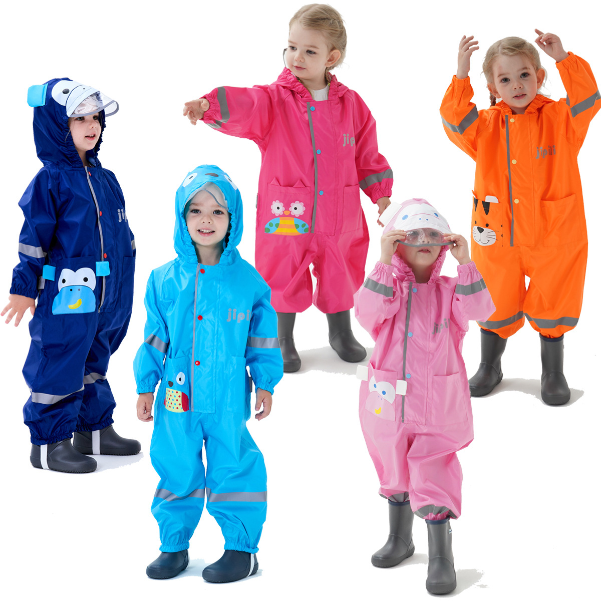 Children's One-Piece Raincoat Boys And Girls Baby Park Three-Dimensional Child Baby Reflective Strip Cartoon Poncho Not Including Tax details Picture