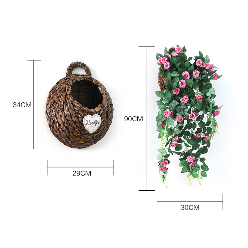 Artificial Rose Wall Hanging Flower Vine Home Decoration Decoration False Flower Hanging Flower Living Room Wall Silk Cloth Simulation Flower Basket details Picture
