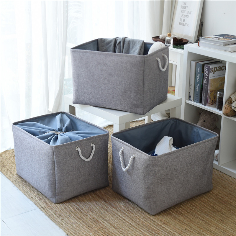Source Factory Household Fabric Cotton Linen Waterproof Foldable Dirty Clothes Basket Fabric Storage Basket Bundle Mouth Storage Basket Item Picture