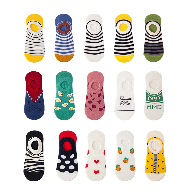 Invisible boat socks, shallow mouth spring and summer thin short socks, men's ins silicone anti-slip socks, heart-shaped Japanese-style women's invisible socks