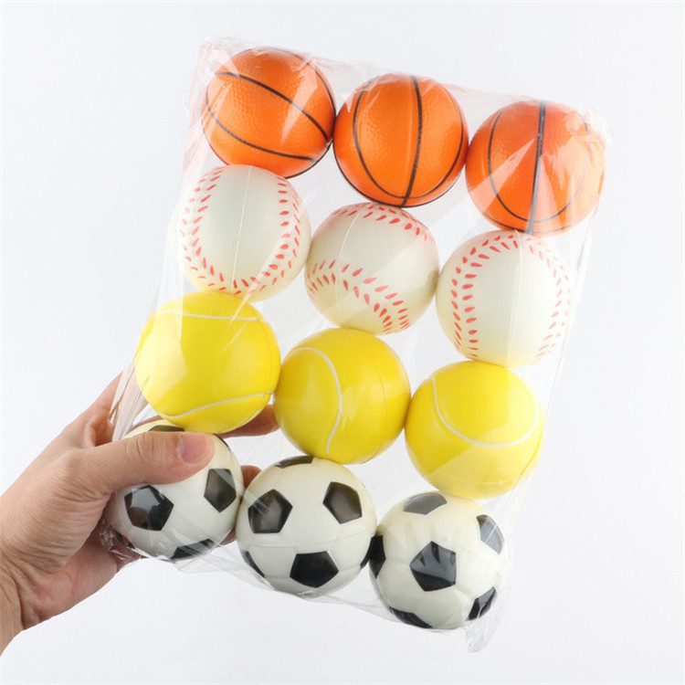 厂家直销63mmPU球压力球发泄球PU玩具海绵球混款足球蓝球网球棒球详情图5