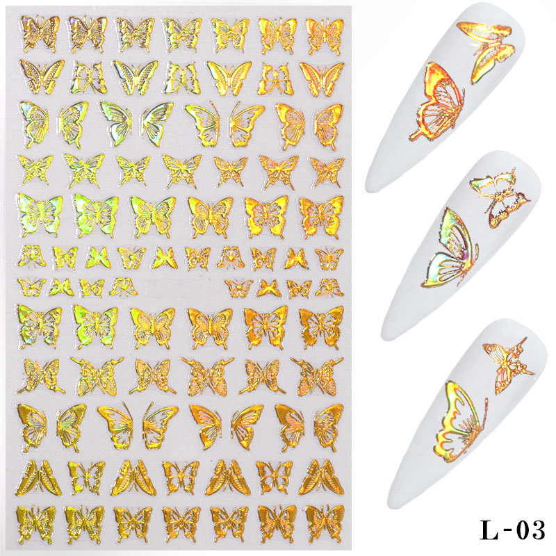Cross-border butterfly nail art, gilding and laser butterfly nail stickers, 3D nail decals, three-dimensional nail stickers, shanilak Specification image
