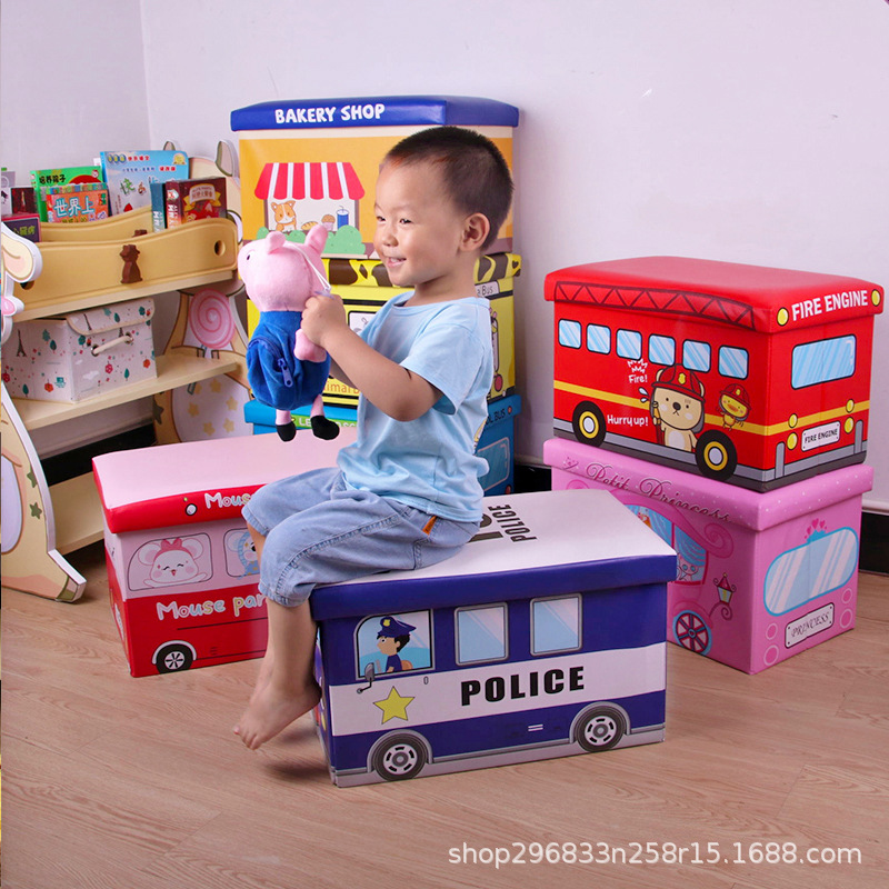 儿童收纳凳可折叠卡通储物凳大容量印花皮革置物凳家用玩具整理箱详情图3
