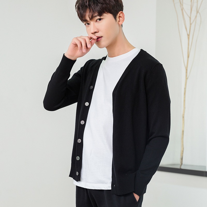 Spring and autumn V-neck cardigans, men's wool sweaters, thin and loose Korean-style cashmere sweaters, knitted sweater coats, trendy young people Specification image