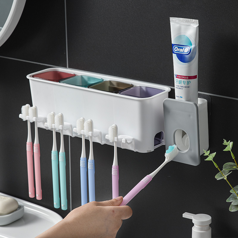 Simple and non-perforated tooth cup holder, toothpaste extruder, tooth cup storage rack, washbasin cup, multi-functional toothbrush holder, mouthwash cup Specification image