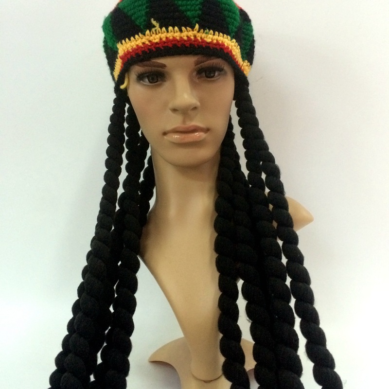 出口巴西南非针织帽十根脏辫子印第安土著假发帽cosplay广告                             