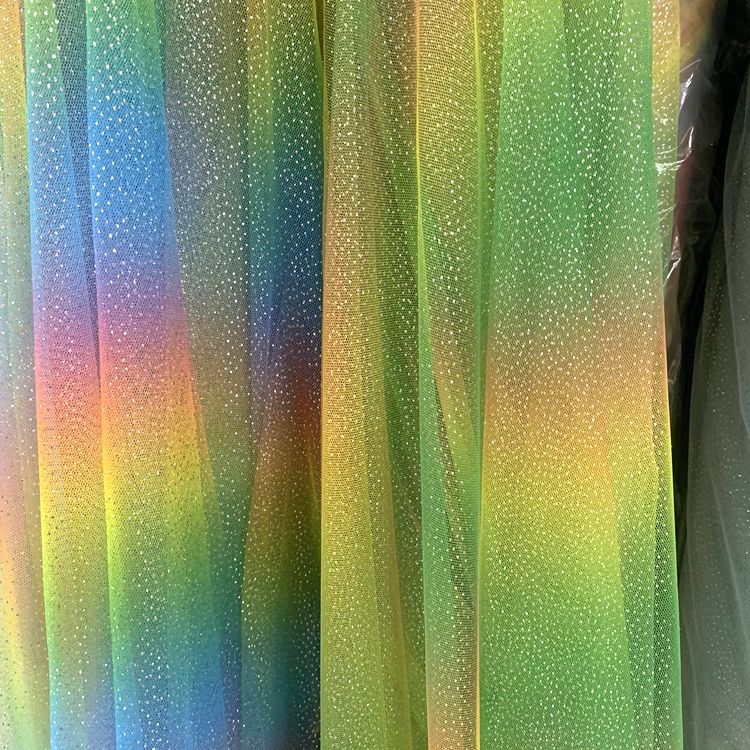 Knitted mesh fabric, dress fashion fabric, toy headwear, hair accessory, puffy skirt fabric, rainbow embossed silver mesh gauze Application Scenario