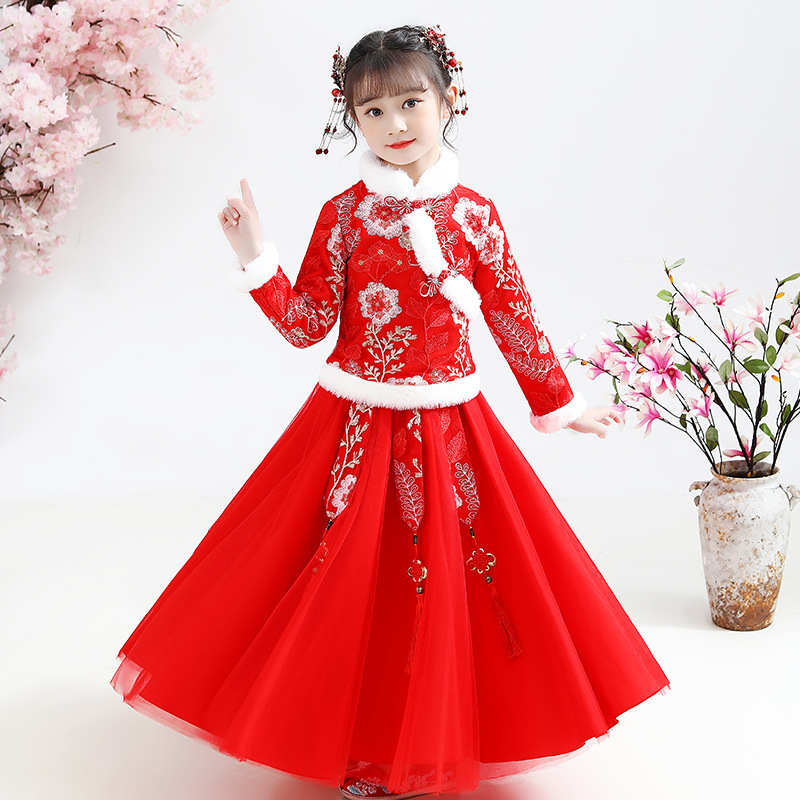 Hanfu girls winter Tang clothing Hanfu Chinese style children's ancient clothes thickened girl New Year clothes plus velvet skirt winter clothes Application Scenario