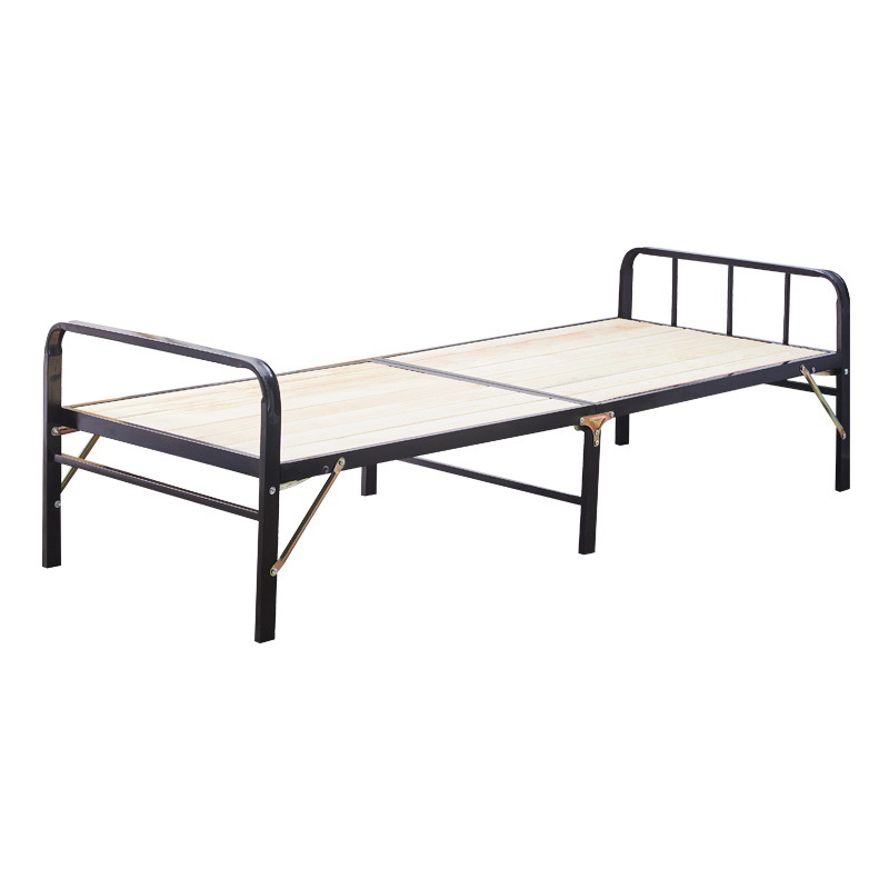 Folding bed, single hard board wood nap bed, home folding bed, portable simple iron bed, rental room nap bed Item Picture